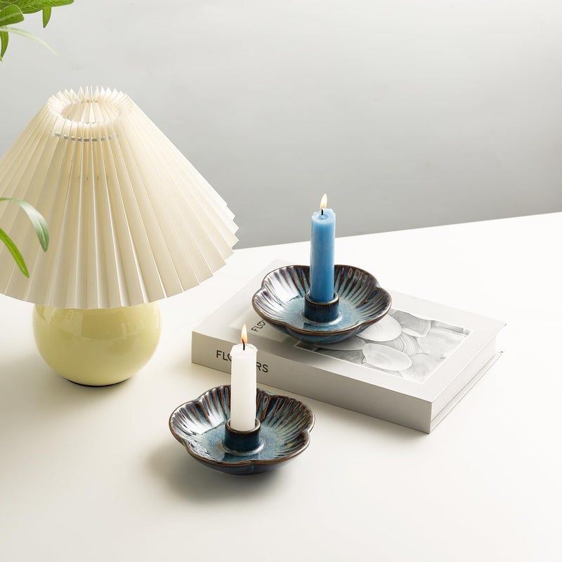 BEUNAIZER Ceramic Candle Holder, Candlestick Holder for Candles,Incense, Santo Palo, Rustic Vintage Home Decor for Halloween Christmas Weddings, Dining Room Table & Living Room Display (Blue) - Image 3