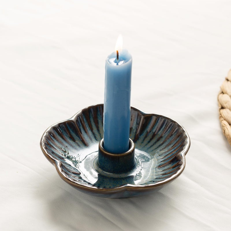 BEUNAIZER Ceramic Candle Holder, Candlestick Holder for Candles,Incense, Santo Palo, Rustic Vintage Home Decor for Halloween Christmas Weddings, Dining Room Table & Living Room Display (Blue) - Image 1