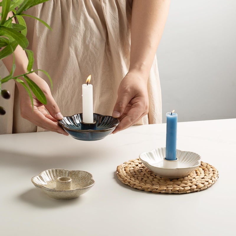 BEUNAIZER Ceramic Candle Holder, Candlestick Holder for Candles,Incense, Santo Palo, Rustic Vintage Home Decor for Halloween Christmas Weddings, Dining Room Table & Living Room Display (Blue) - Image 5