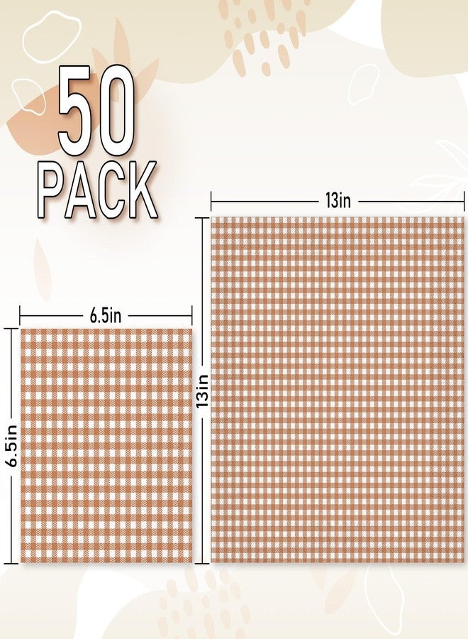 Whaline Brown Plaid Paper Napkins Locally Grown Baby Shower Disposable Dinner Napkin Fall Brown Checkered Decorative Luncheon Napkin for Autumn Thanksgiving Home Party Table Decor, 50Pcs - Image 2