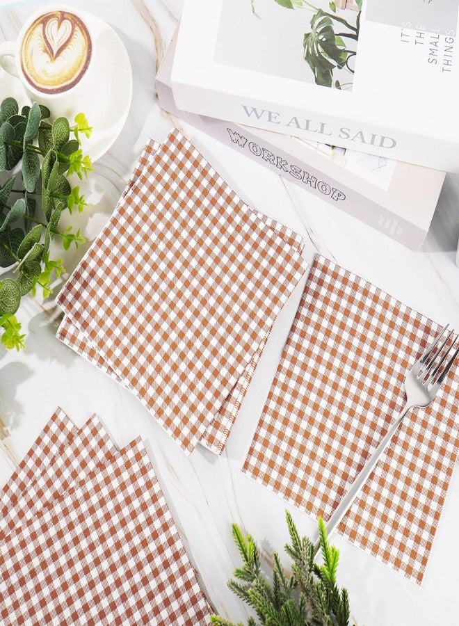 Whaline Brown Plaid Paper Napkins Locally Grown Baby Shower Disposable Dinner Napkin Fall Brown Checkered Decorative Luncheon Napkin for Autumn Thanksgiving Home Party Table Decor, 50Pcs - Image 5
