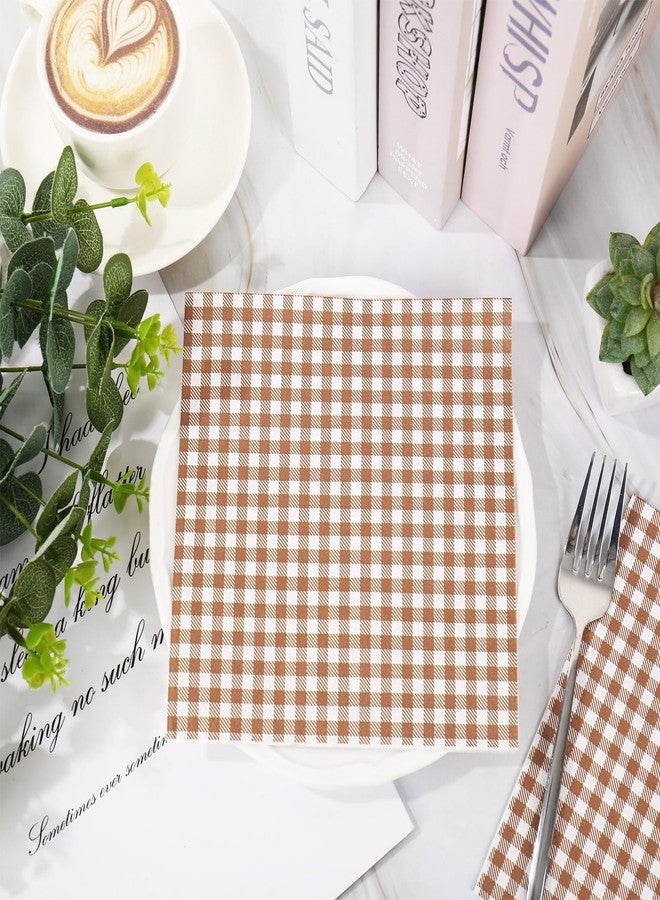 Whaline Brown Plaid Paper Napkins Locally Grown Baby Shower Disposable Dinner Napkin Fall Brown Checkered Decorative Luncheon Napkin for Autumn Thanksgiving Home Party Table Decor, 50Pcs - Image 3