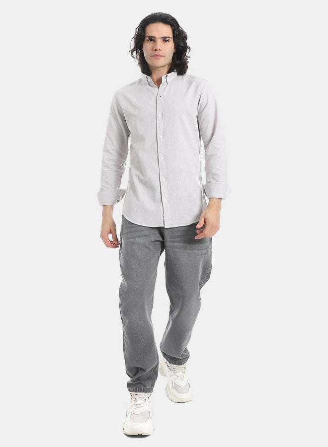 Andora Grey Turn Down Collar Plain Shirt_Grey - Image 5