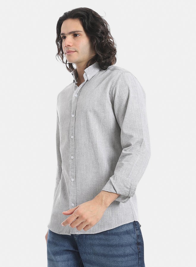 Andora Grey Turn Down Collar Plain Shirt_Grey - Image 2