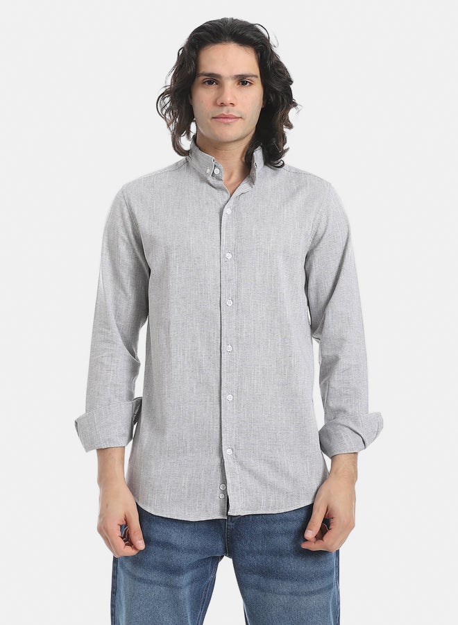 Andora Grey Turn Down Collar Plain Shirt_Grey - Image 1
