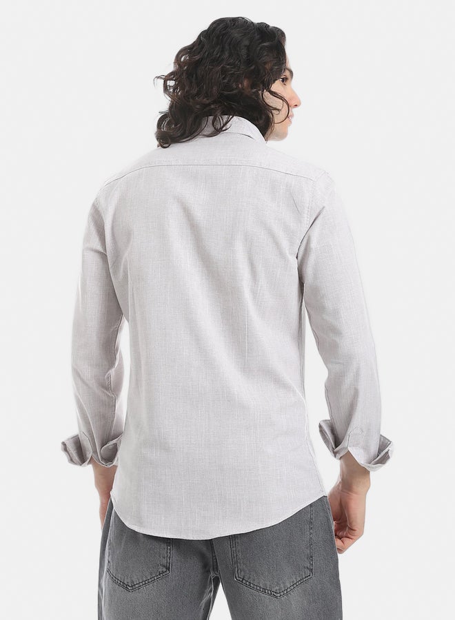 Andora Grey Turn Down Collar Plain Shirt_Grey - Image 4