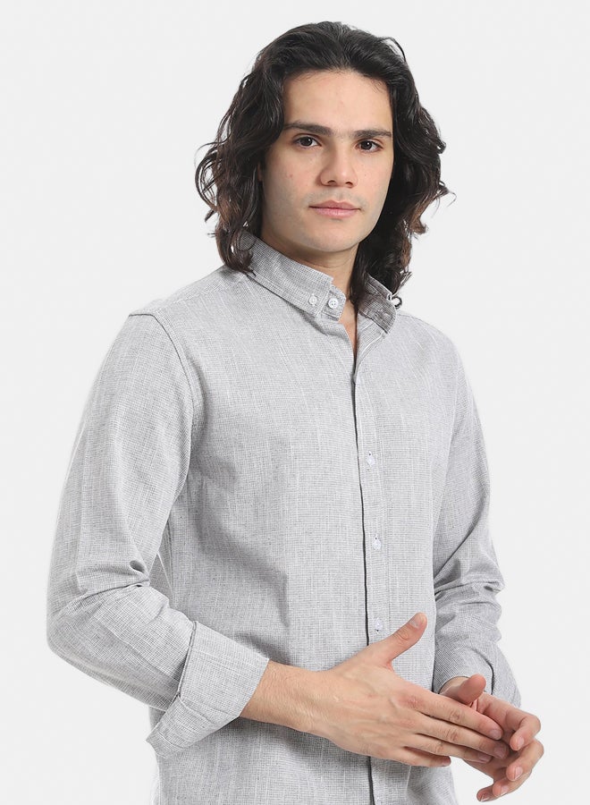 Andora Grey Turn Down Collar Plain Shirt_Grey - Image 3