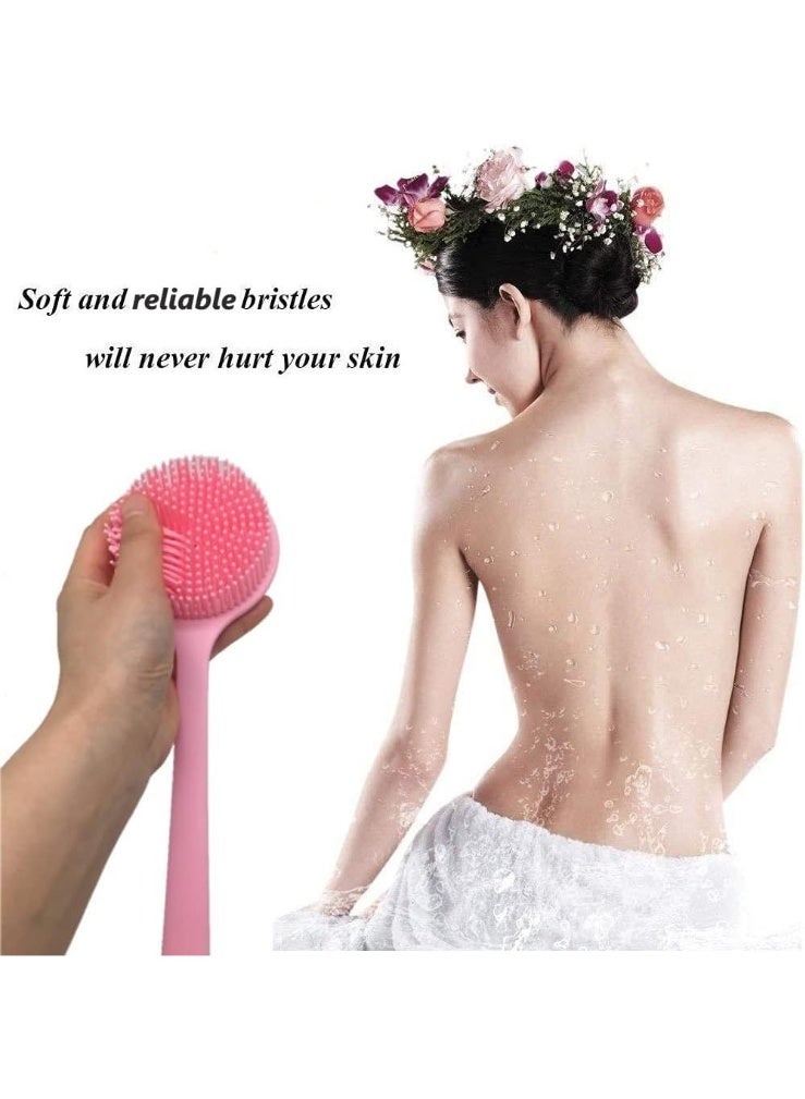 Silicone Body Scrubber, Long Handle Back Scrubber for Shower, Silicone Body Brush Shower Scrubber for Body, Shower Srush Back Brush Body Exfoliator,Pink. - Image 4