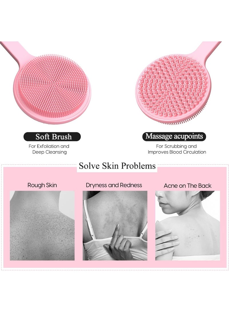 Silicone Body Scrubber, Long Handle Back Scrubber for Shower, Silicone Body Brush Shower Scrubber for Body, Shower Srush Back Brush Body Exfoliator,Pink. - Image 2