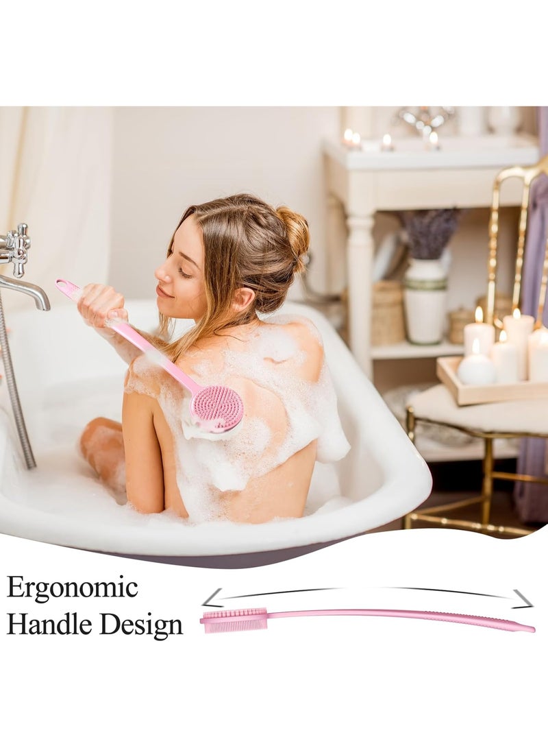 Silicone Body Scrubber, Long Handle Back Scrubber for Shower, Silicone Body Brush Shower Scrubber for Body, Shower Srush Back Brush Body Exfoliator,Pink. - Image 3