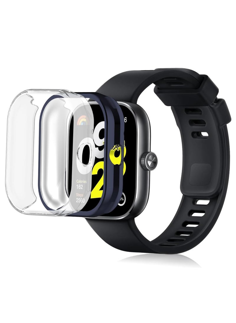 SYOSI Case for Xiaomi Redmi Watch 4, Tempered Glass Screen Protector, PC Hard Case Tempered Glass Screen Protection Cover Slim Full Cover Scratch Proof Protector, Blue+Transparent, 2 Pcs  - Image 1
