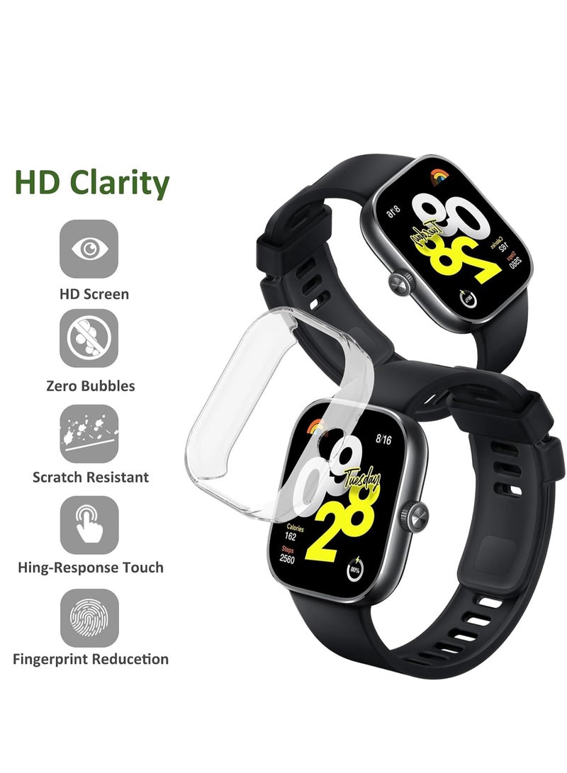 SYOSI Case for Xiaomi Redmi Watch 4, Tempered Glass Screen Protector, PC Hard Case Tempered Glass Screen Protection Cover Slim Full Cover Scratch Proof Protector, Blue+Transparent, 2 Pcs  - Image 3