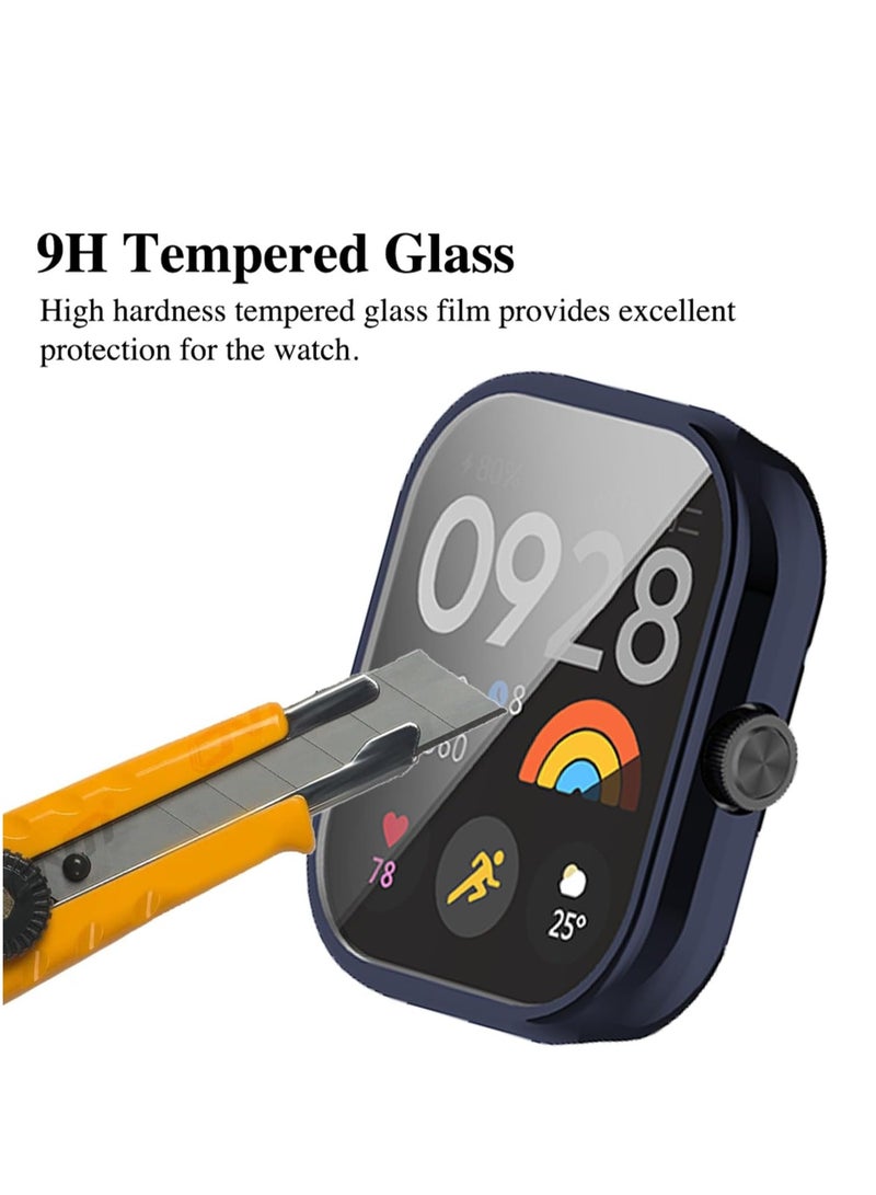 SYOSI Case for Xiaomi Redmi Watch 4, Tempered Glass Screen Protector, PC Hard Case Tempered Glass Screen Protection Cover Slim Full Cover Scratch Proof Protector, Blue+Transparent, 2 Pcs  - Image 5