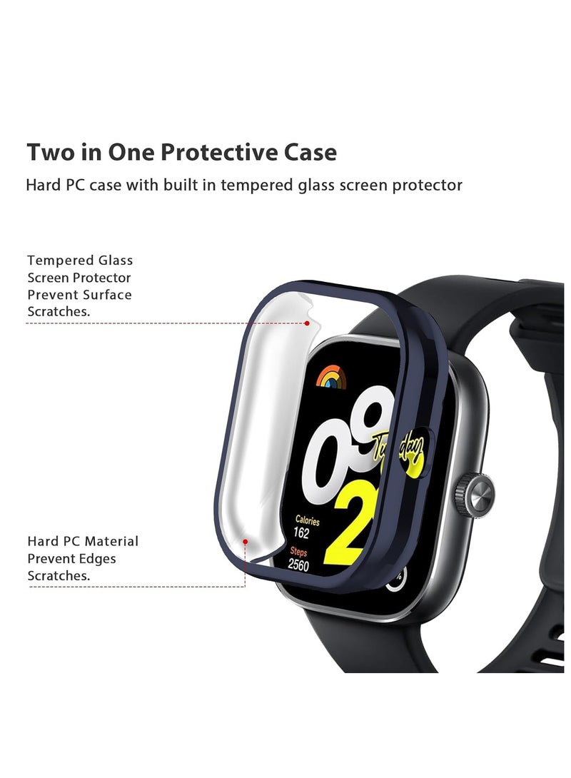 SYOSI Case for Xiaomi Redmi Watch 4, Tempered Glass Screen Protector, PC Hard Case Tempered Glass Screen Protection Cover Slim Full Cover Scratch Proof Protector, Blue+Transparent, 2 Pcs  - Image 4