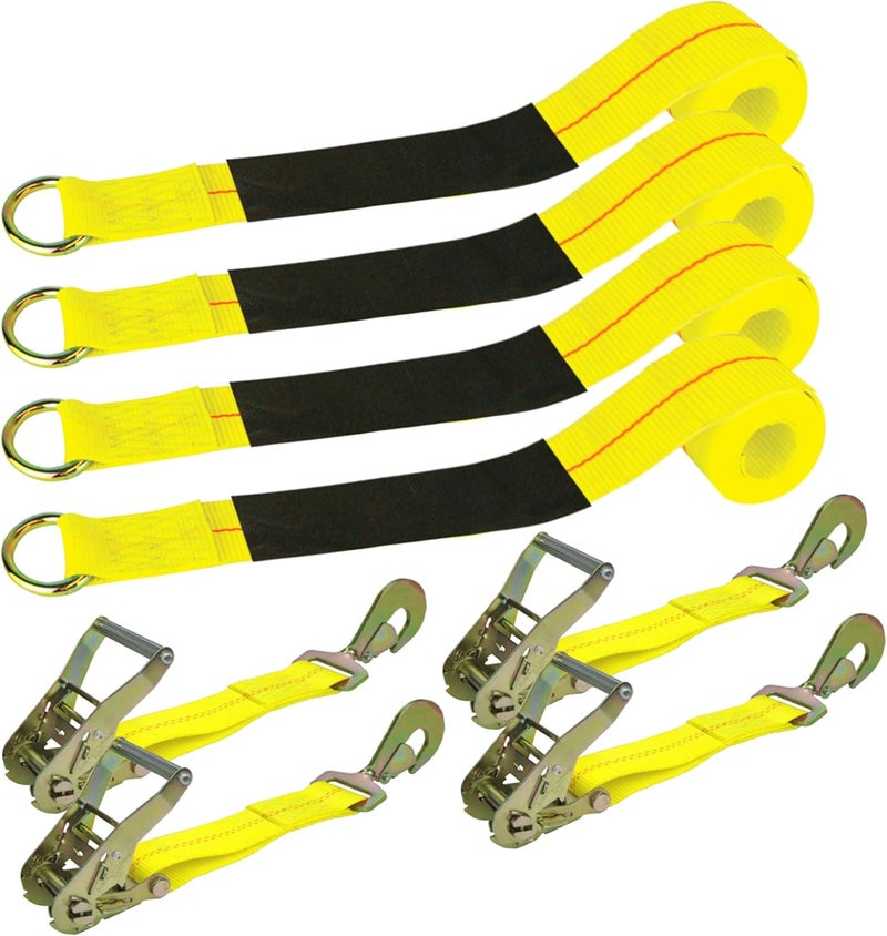 VULCAN Economy Car Tie Down Kit with 4 Lasso Straps and 4 Snap Hook Ratchets - Image 2