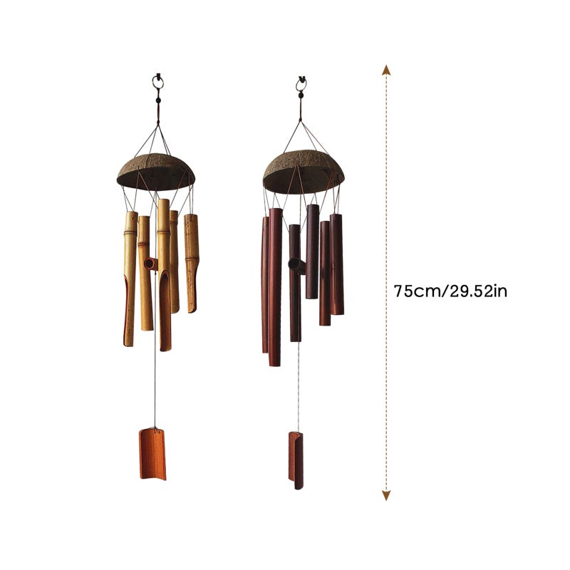 Bamboo Coconut Shell Wind Chimes Outdoor Bamboo Wind chimes for Home Courtyard and Garden Decoration Light Colored Coconut Shell 5 Tubes - Image 2