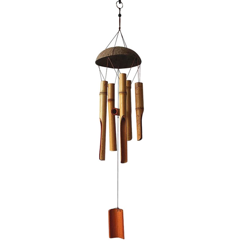Bamboo Coconut Shell Wind Chimes Outdoor Bamboo Wind chimes for Home Courtyard and Garden Decoration Light Colored Coconut Shell 5 Tubes - Image 1