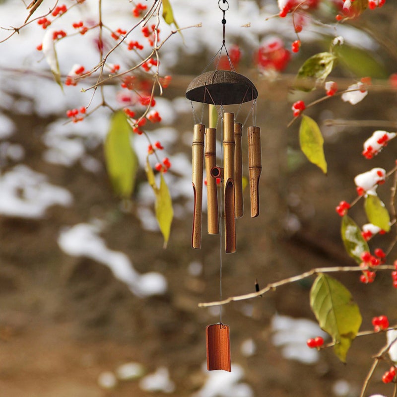 Bamboo Coconut Shell Wind Chimes Outdoor Bamboo Wind chimes for Home Courtyard and Garden Decoration Light Colored Coconut Shell 5 Tubes - Image 4
