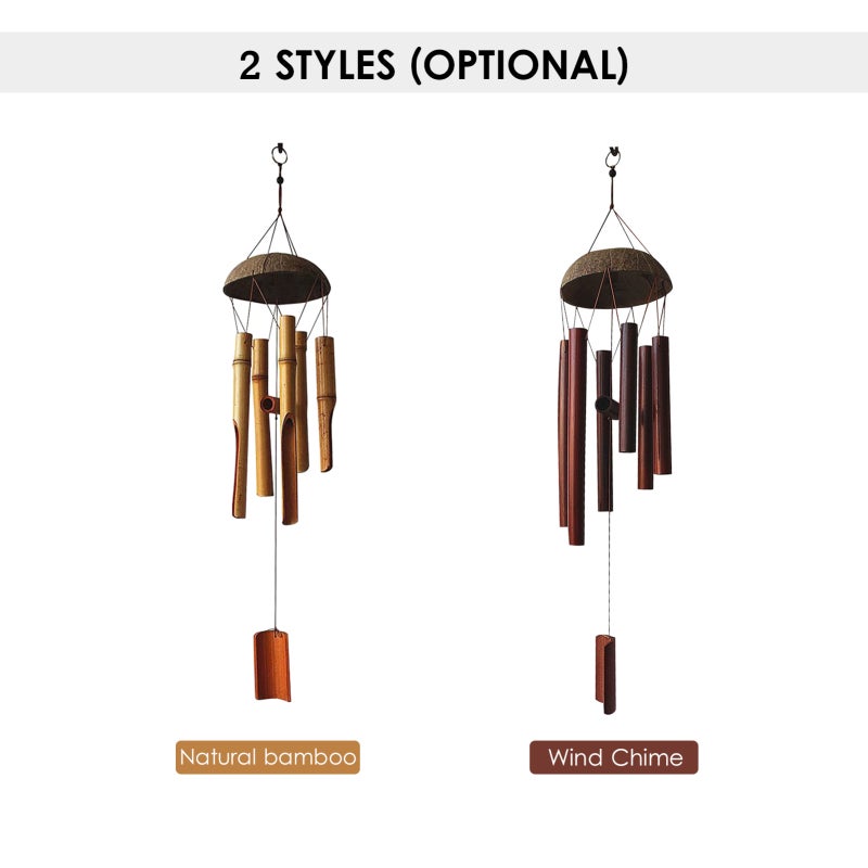 Bamboo Coconut Shell Wind Chimes Outdoor Bamboo Wind chimes for Home Courtyard and Garden Decoration Light Colored Coconut Shell 5 Tubes - Image 3