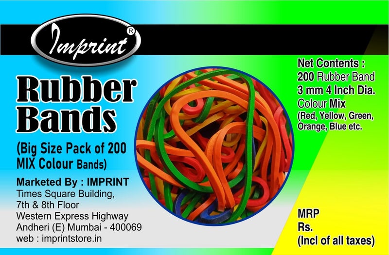 IMPRINT Big Size Rubber Bands - (Size 3 mm 4 Inch) in Assorted Colour Heavy Duty Latex Rubber Bands Pack of 200 Pc in a Reusable PET Jar - Image 2