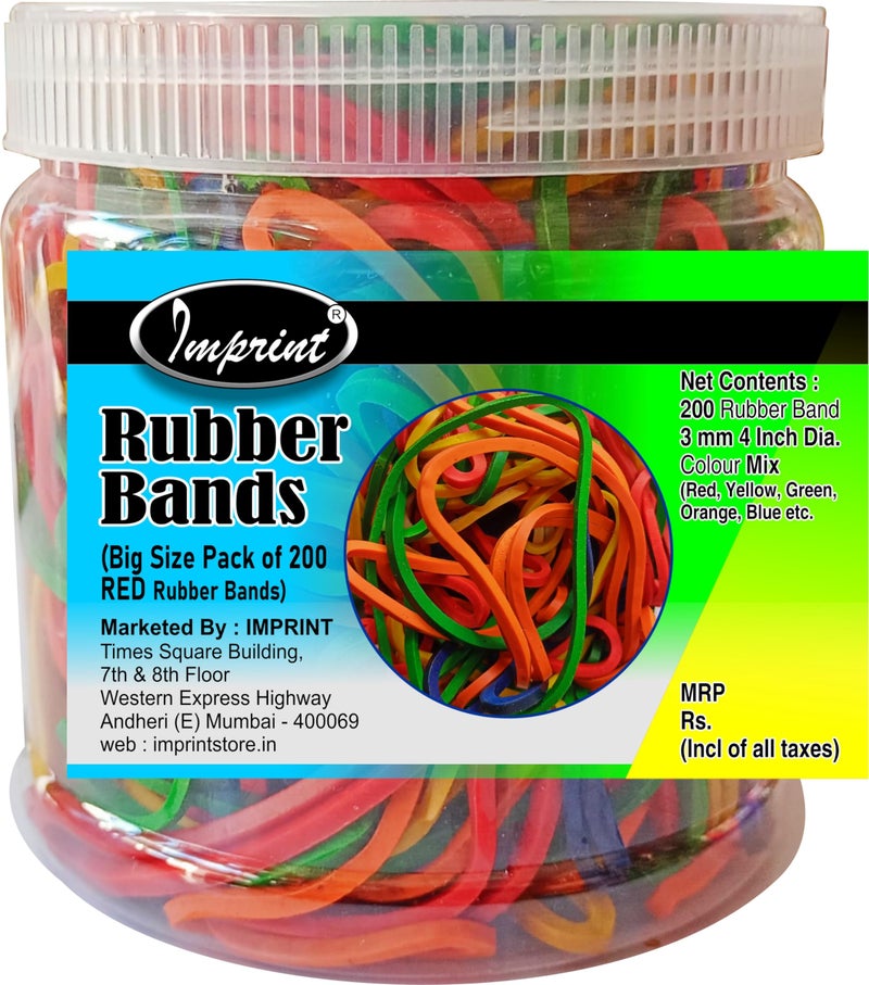 IMPRINT Big Size Rubber Bands - (Size 3 mm 4 Inch) in Assorted Colour Heavy Duty Latex Rubber Bands Pack of 200 Pc in a Reusable PET Jar - Image 1