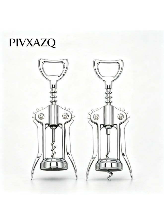 PIVXAZQ 2 Pack Winged Wine Opener Set, Zinc Alloy Corkscrew with Stainless Steel Spiral, Multifunctional Bottle Opener for Home Bar Kitchen Dining Party - Image 1