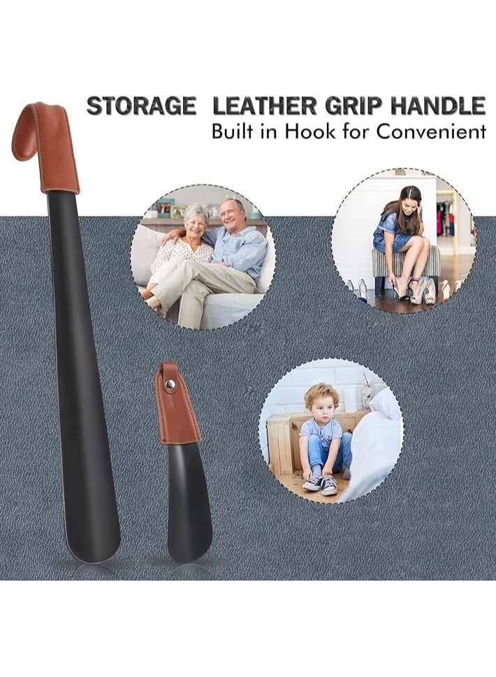 Metal Shoe Horn 2Pcs,17cm and 42 Shoehorn Long Handled with Leather Handle for Seniors Men Women,Small Shoe horns with Leather Handle - Image 4