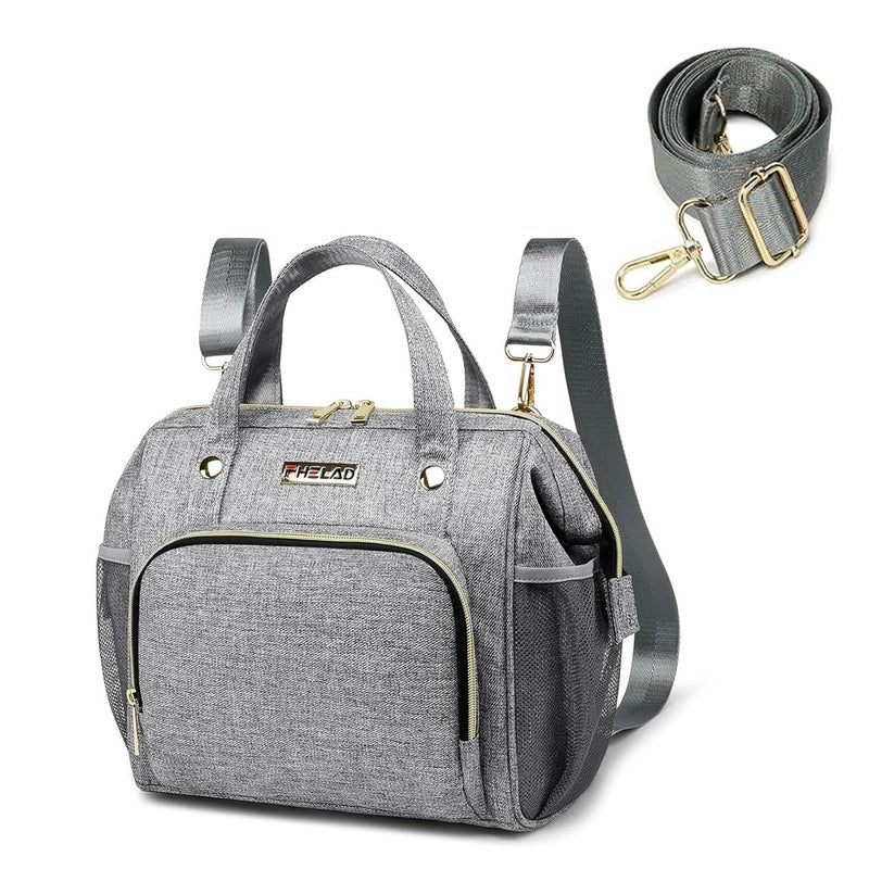 FHELAD Mini Diaper Bag Stroller Organizer with Insulated Cup Holder Detachable Shoulder Strap Convertible Diaper Bag Tote for Short Trip Gray