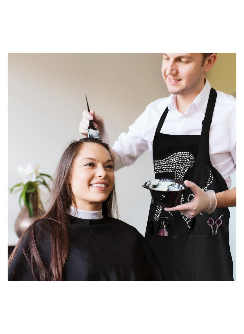 Generic Hair Stylist Apron Hairstylist Salon Apron with Rhinestone Tools and 3 Pockets Waterproof Hairdresser Barber Aprons for Women Men Hairdressers Cosmetology Aprons Dog Grooming Work Smock Barber  - Image 2