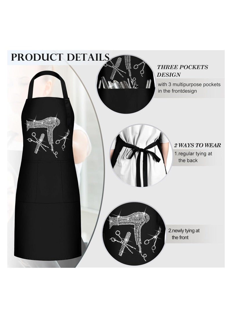 Generic Hair Stylist Apron Hairstylist Salon Apron with Rhinestone Tools and 3 Pockets Waterproof Hairdresser Barber Aprons for Women Men Hairdressers Cosmetology Aprons Dog Grooming Work Smock Barber  - Image 4