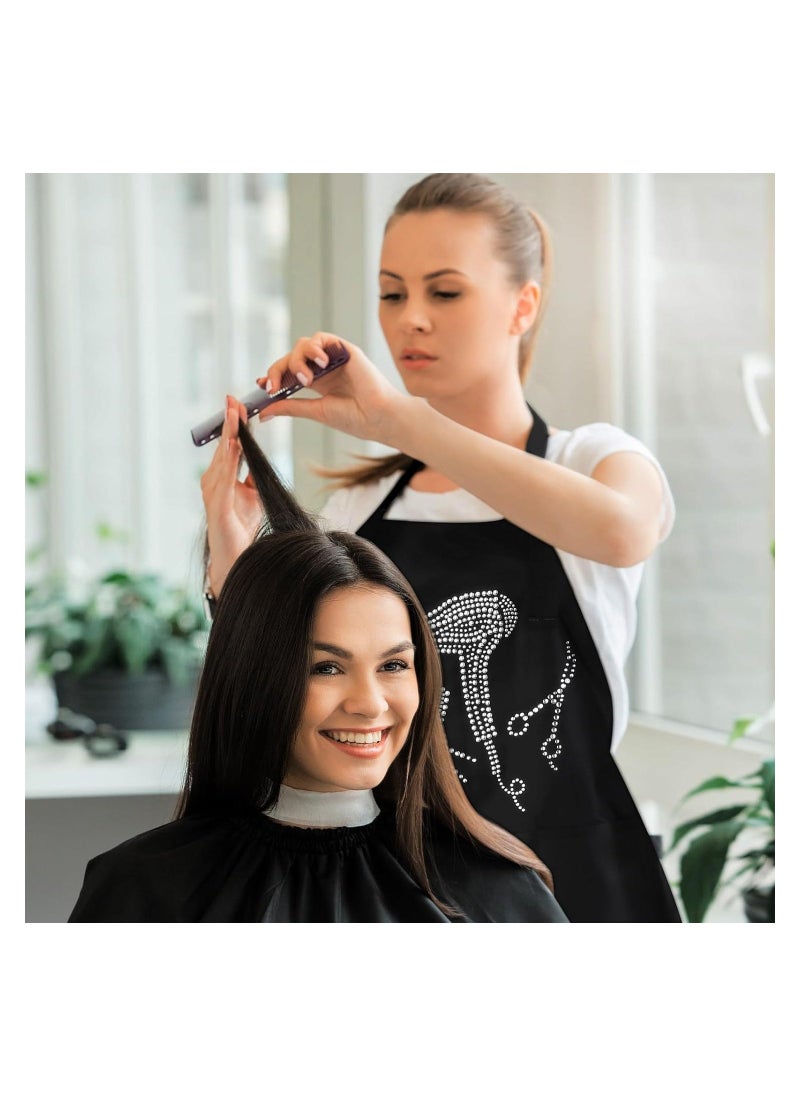 Generic Hair Stylist Apron Hairstylist Salon Apron with Rhinestone Tools and 3 Pockets Waterproof Hairdresser Barber Aprons for Women Men Hairdressers Cosmetology Aprons Dog Grooming Work Smock Barber  - Image 3