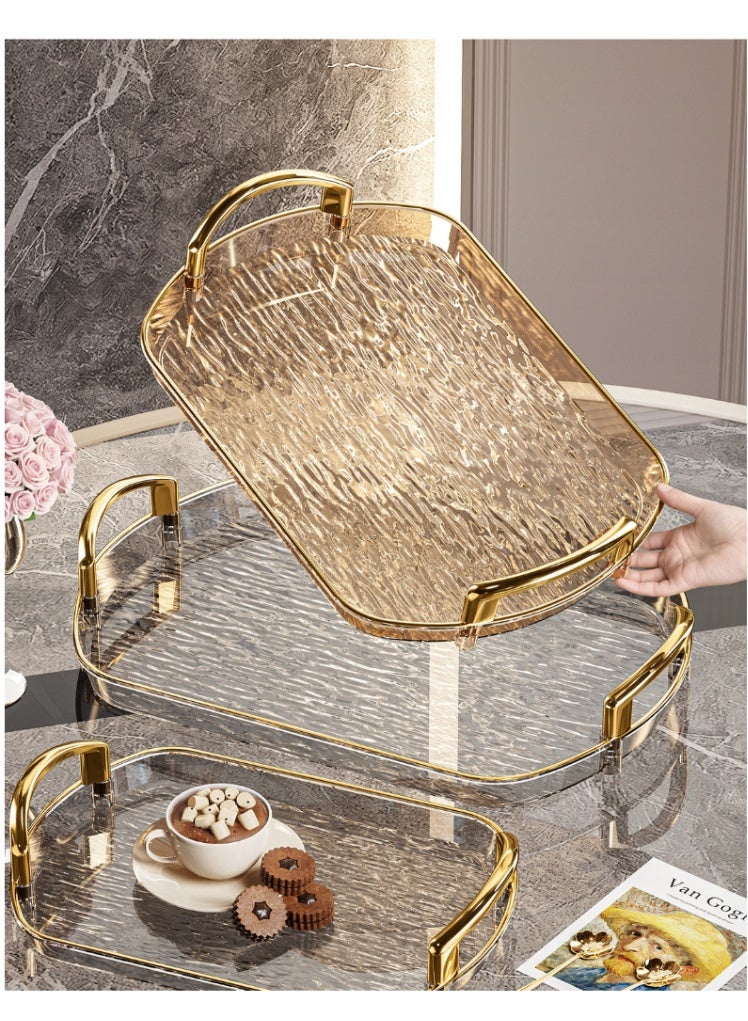 3-Piece Clear Tray Set with Polished Metal Handles Wavy-Patterned Clear Trays Spill-Proof Trays Decorative Trays Ideal for Coffee Tables, Side Tables, and Storage (Perfect Gift for Friends and Family) - Image 2
