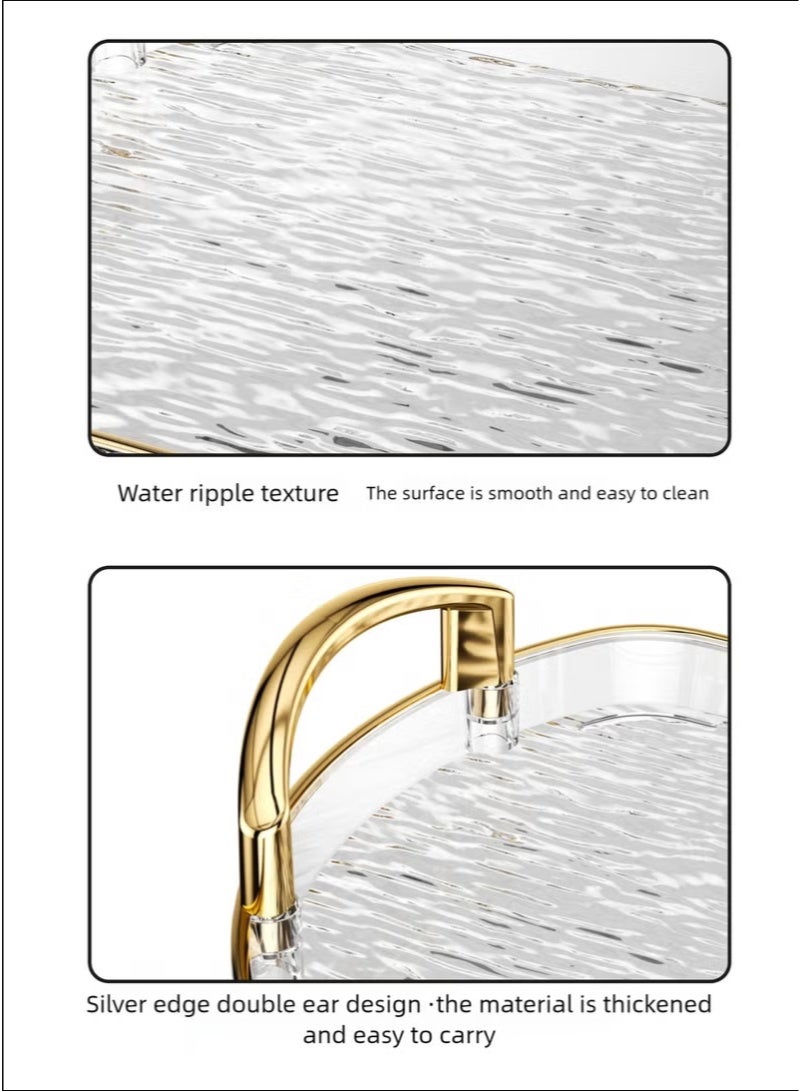 3-Piece Clear Tray Set with Polished Metal Handles Wavy-Patterned Clear Trays Spill-Proof Trays Decorative Trays Ideal for Coffee Tables, Side Tables, and Storage (Perfect Gift for Friends and Family) - Image 4