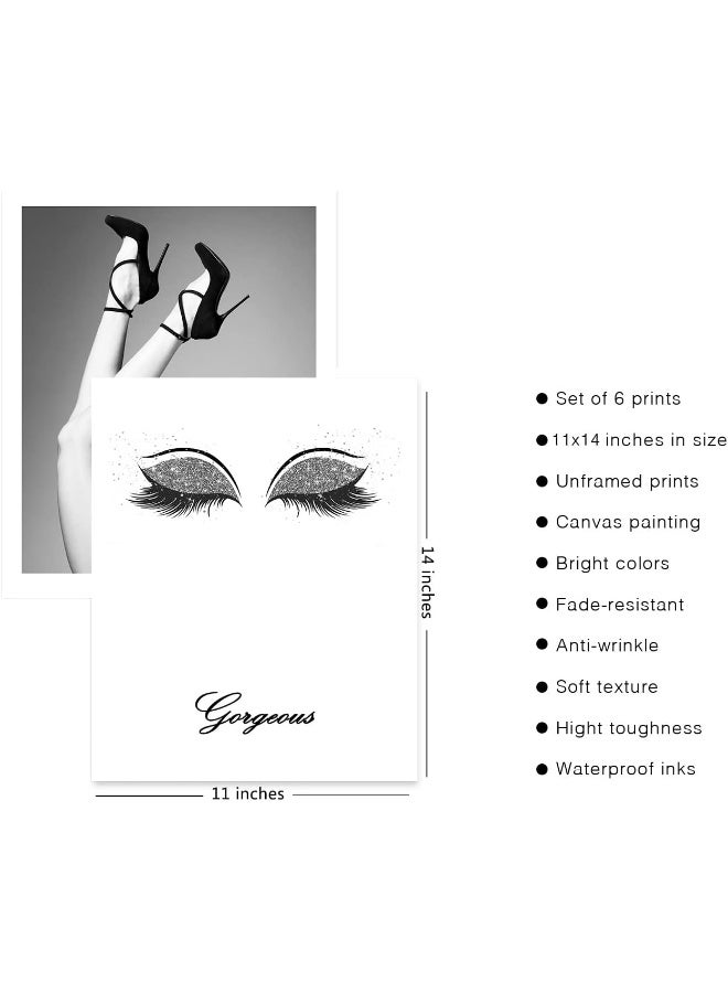 Home Trove Hogebig Fashion Wall Art Prints Silver Grey Room Decor Glitter Black Dress Wall Decor Art Posters Perfume Bottle Lipstick Eye Shadow Makeup Girls Room Pictures (11"X14" Unframed)  - Image 3