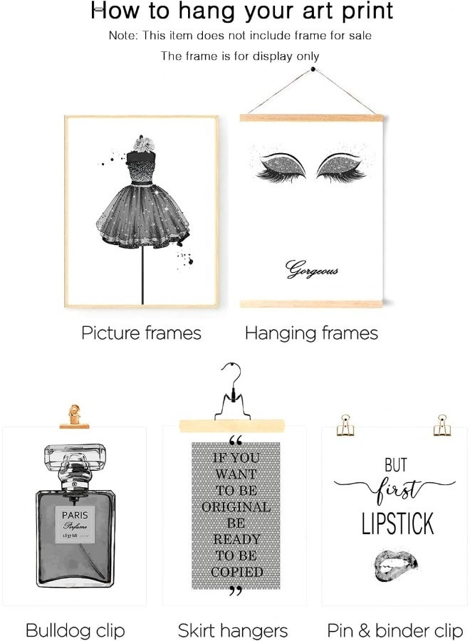Home Trove Hogebig Fashion Wall Art Prints Silver Grey Room Decor Glitter Black Dress Wall Decor Art Posters Perfume Bottle Lipstick Eye Shadow Makeup Girls Room Pictures (11"X14" Unframed)  - Image 4