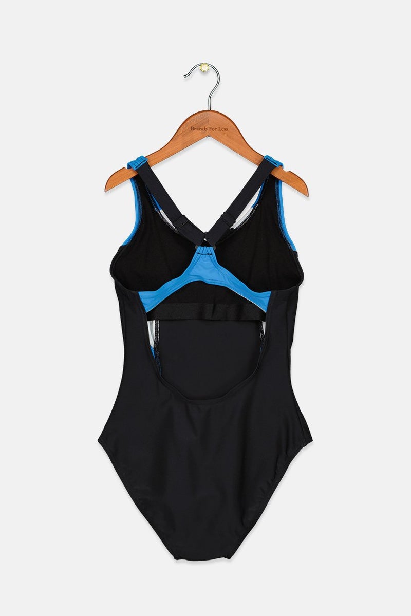 arena Women Graphic One Piece Swimwear, Black and Blue and White  - Image 2