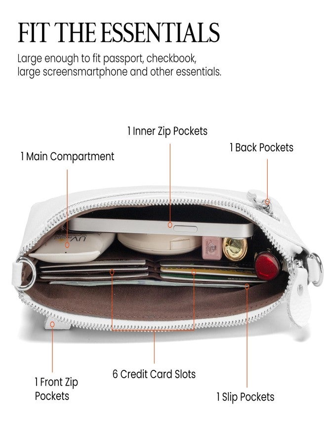 بيفن محافظ جلدية نسائية من بيفن، حقائب يد بيضاء صغيرة مزودة بتقنية حجب RFID، حقائب يد جلدية نسائية، حقائب كتف، حقائب يد صغيرة مع حزام كتف وحزام معصم قابلين للتعديل - Image 3