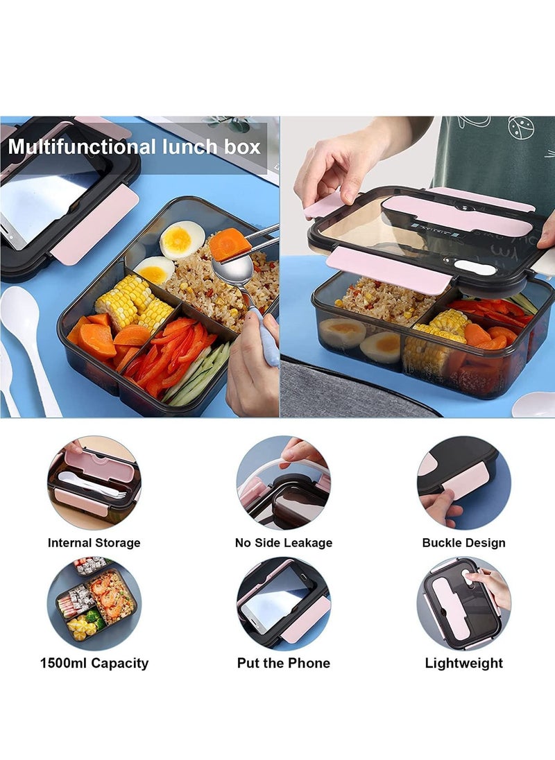 BestStore Leakproof Bento Lunch Box with 3 Compartments 1500ml BPA-Free Reusable Meal Prep Container for Adults & Kids Microwave Safe Portable Food Storage School Lunch Box with Spoon & Fork  - Image 5