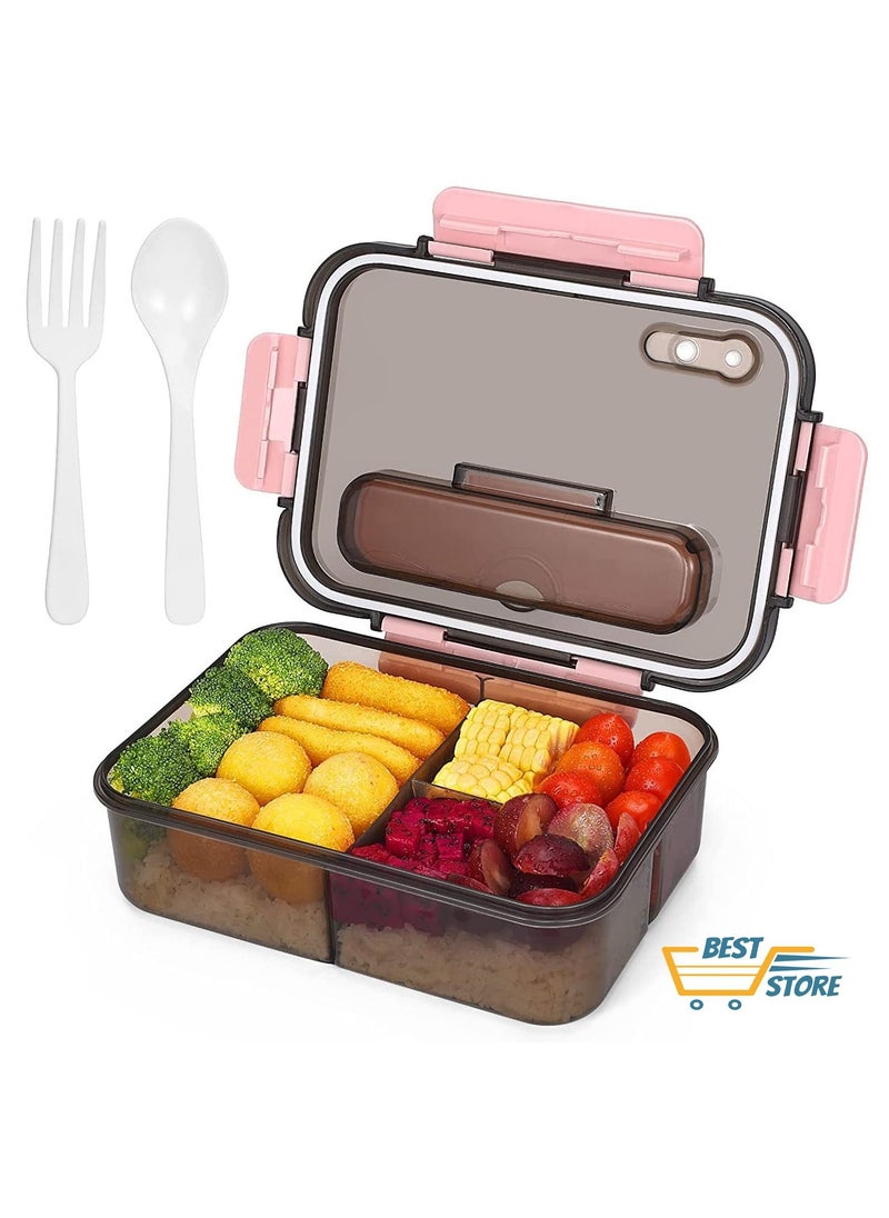BestStore Leakproof Bento Lunch Box with 3 Compartments 1500ml BPA-Free Reusable Meal Prep Container for Adults & Kids Microwave Safe Portable Food Storage School Lunch Box with Spoon & Fork  - Image 1