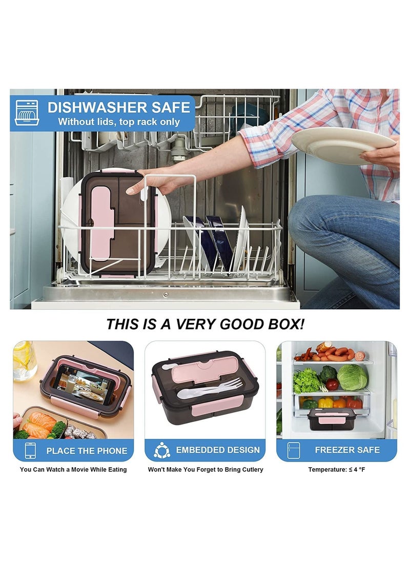 BestStore - Leakproof Bento Lunch Box with 3 Compartments 1500ml BPA-Free Reusable Meal Prep Container for Adults & Kids Microwave Safe Portable Food Storage School Lunch Box with Spoon & Fork - Image 1