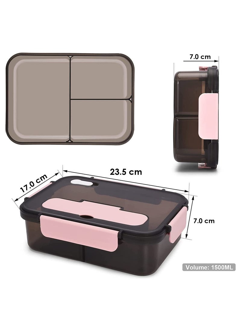 BestStore Leakproof Bento Lunch Box with 3 Compartments 1500ml BPA-Free Reusable Meal Prep Container for Adults & Kids Microwave Safe Portable Food Storage School Lunch Box with Spoon & Fork  - Image 3