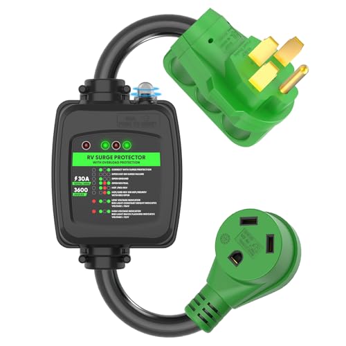 RVGUARD Surge Protector 50 Amp to 30 Amp RV Adapter Cord with Overload Protection, NEMA 14-50P to NEMA TT-30R Electrical Power Adapter, 2 Feet, Green, ETL Listed - Image 1