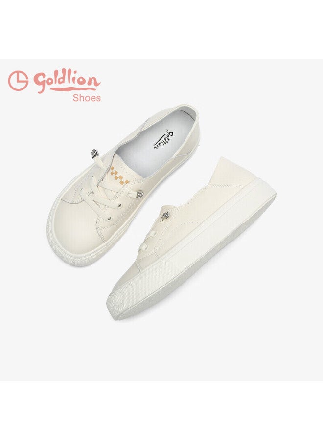 Goldlion Goldlion Women's Flat White Shoes Women's Strapless Big Head Comfortable And Durable Casual Board Shoes 6012 2 Apricot 37 - Image 4
