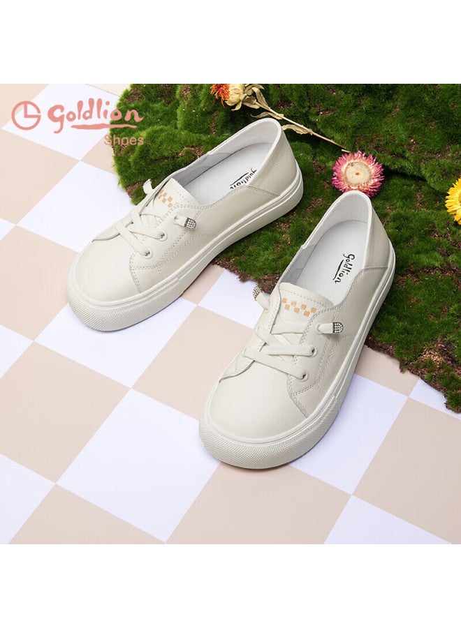 Goldlion Goldlion Women's Flat White Shoes Women's Strapless Big Head Comfortable And Durable Casual Board Shoes 6012 2 Apricot 37 - Image 1