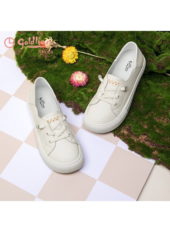 Goldlion Goldlion Women's Flat White Shoes Women's Strapless Big Head Comfortable And Durable Casual Board Shoes 6012 2 Apricot 37 - Image 2