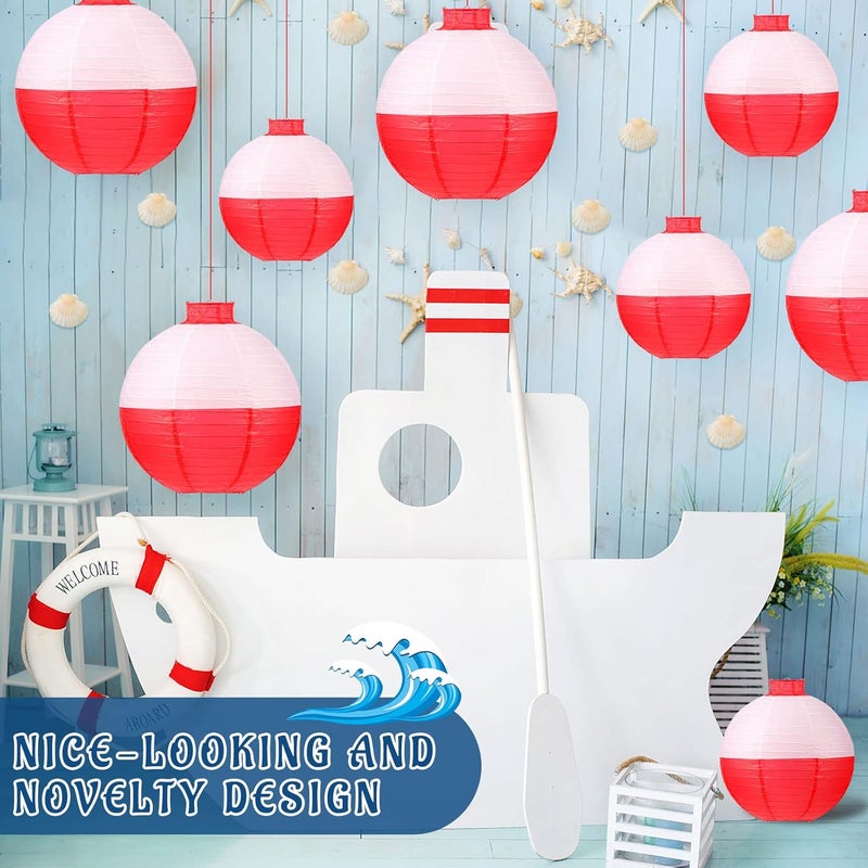 Hortsun Set of 24 Fishing Bobber Round Paper Hanging Lanterns Fishing Party Decorations Hanging Lanterns White and Red Paper Lantern for Theme Birthday Party Supplies Favors 12 Inches 8 Inches - Image 5