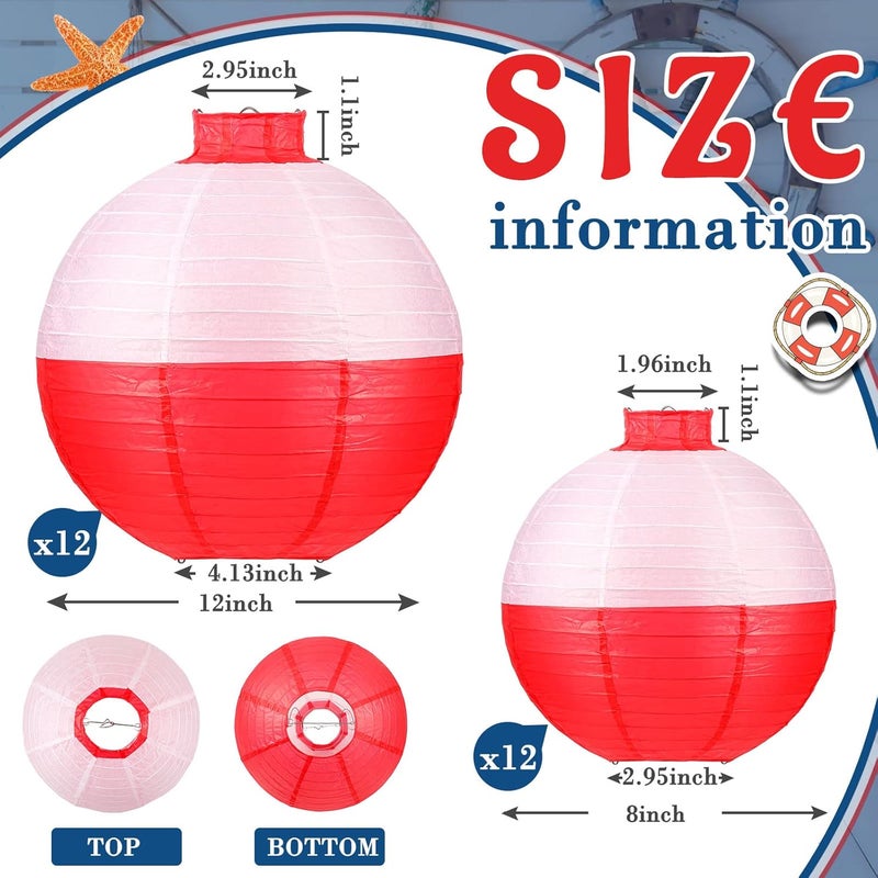 Hortsun Set of 24 Fishing Bobber Round Paper Hanging Lanterns Fishing Party Decorations Hanging Lanterns White and Red Paper Lantern for Theme Birthday Party Supplies Favors 12 Inches 8 Inches - Image 3