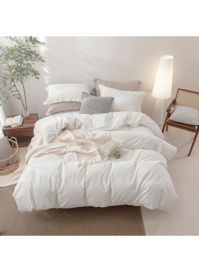 BDEAR 3 Pieces Off White Duvet Cover Set Oversized Queen Size 98'' L x 98'' W, 100% Washed Cotton Duvet Cover with Zipper Closure Plus 2 Pillowcases, Oeko TEX Standard 100 Certificated, Cozy Feel - Image 4