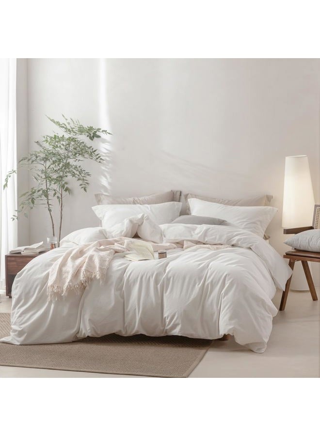 BDEAR 3 Pieces Off White Duvet Cover Set Oversized Queen Size 98'' L x 98'' W, 100% Washed Cotton Duvet Cover with Zipper Closure Plus 2 Pillowcases, Oeko TEX Standard 100 Certificated, Cozy Feel - Image 1