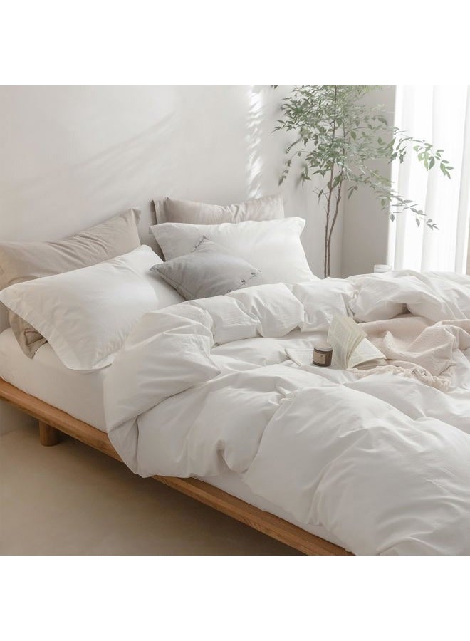 BDEAR 3 Pieces Off White Duvet Cover Set Oversized Queen Size 98'' L x 98'' W, 100% Washed Cotton Duvet Cover with Zipper Closure Plus 2 Pillowcases, Oeko TEX Standard 100 Certificated, Cozy Feel - Image 2